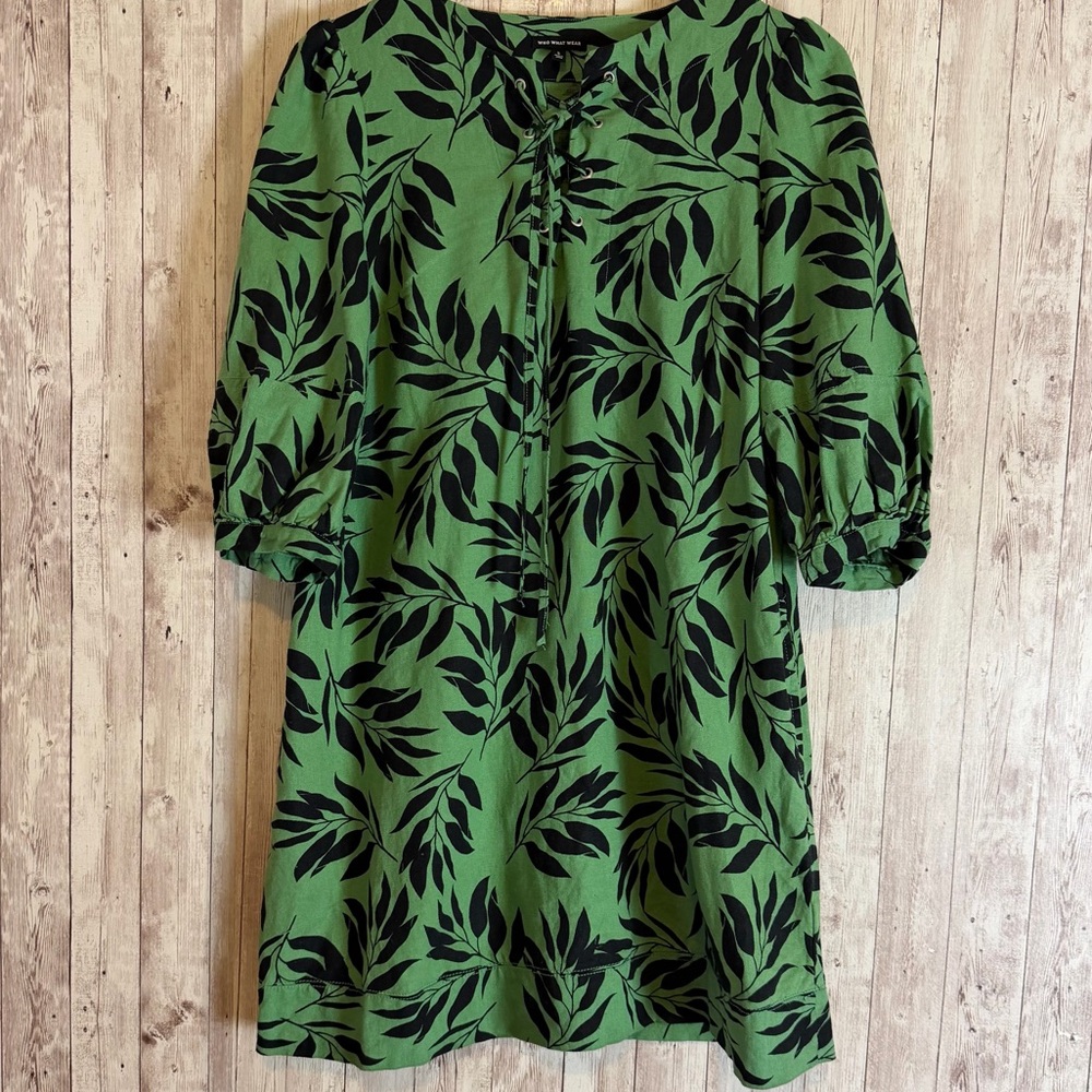 Who What Wear Island Palm Linen Blend Shift Dress